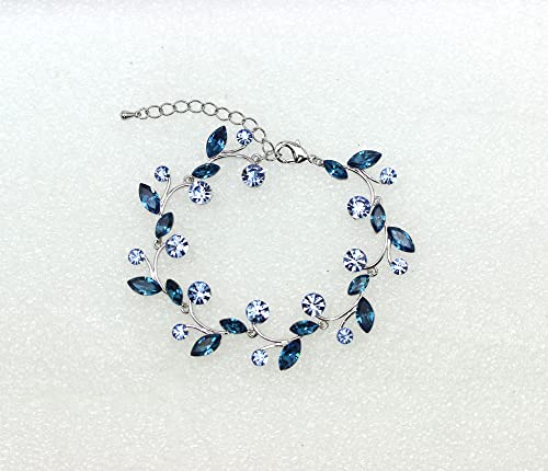 Faship Gorgeous Rhinestone Crystal Floral Necklace Earrings Set - color: Navy Blue / Matching Bracelet