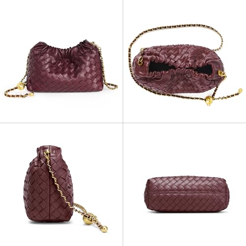 Joryin Woven Women's Crossbody Bag & Evening Purse, Trendy Dumpling Clutch & Hobo Cloud Shoulder Bag Trendy Dumpling Clutch - color: Woven Leather-wine