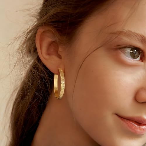 Gold Hoop Earrings for Women 14K Gold Plated Hoop Earrings Set, Large Medium Small Hoop Earrings Lightweight Hypoallergenic Huggie Statement Jewelry Gift for Women - color: Gold-D
