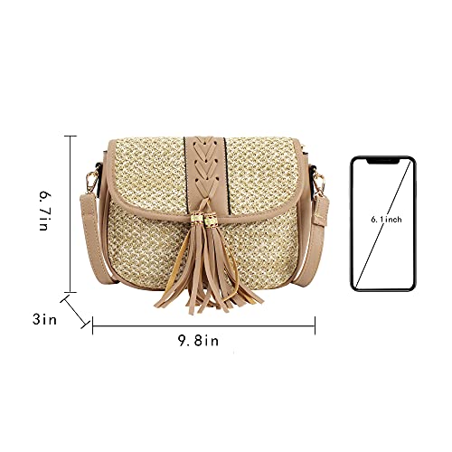 Goclothod Women Crochet Fringed Shoulder Bag Cotton Tassel Crossbody Bag Hippie Beach Purse - color: X-tassels