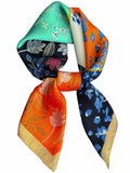 Silky Scarf for Women Lightweight Satin Bandanas Neck Hair Wrap For Sleeping Head Scarves 27.5" - color: A22 Multicolor Plants/27.5"