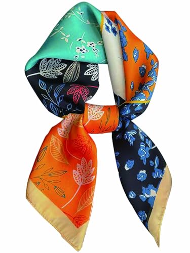 Silky Scarf for Women Lightweight Satin Bandanas Neck Hair Wrap For Sleeping Head Scarves 27.5" - color: A22 Multicolor Plants/27.5"