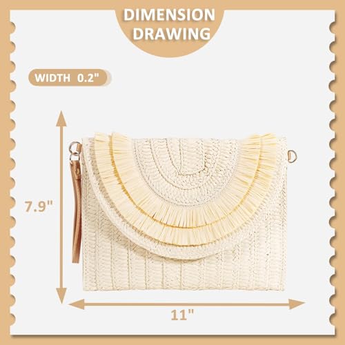Crossbody Bags for Women, Straw Clutch Purses, Bohemian Handmade Woven Envelope Package, Tassel Handbags for Women | Bohemian - color: Beige