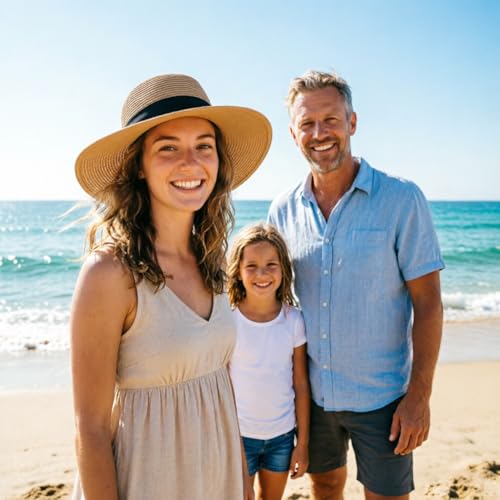 DRESHOW Women Straw Panama Hat Travel Fedora Beach Sun Hat Summer Wide Brim Straw Roll up Hats UPF 50+ - color: Fedora a Khaki