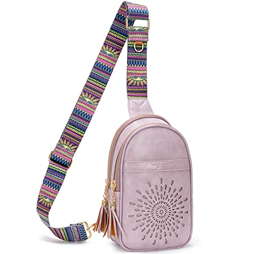 APHISON Small Sling Bag Fanny Packs Cell Phone Purse Vegan Leather Crossbody Bags for Women Chest Bag with Adjustable Strap Purple - color: 06-purple