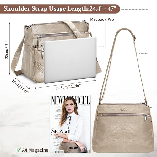 ELDA Crossbody Bags For Women Pocketbooks Soft PU Leather Purses and Handbags Multi Pocket Shoulder Bag - color: X-antique Silver