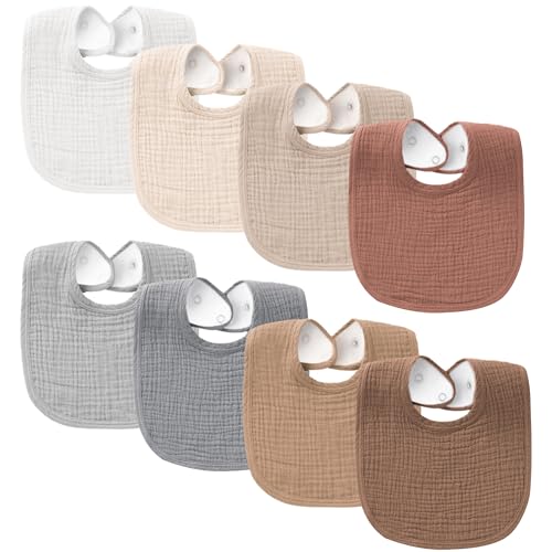 Konssy Muslin Baby Bibs 8 Pack Baby Bandana Drool Bibs Cotton for Unisex Boys and Girls, Soft Absorbent Set for Teething and Drooling - color: Terracotta