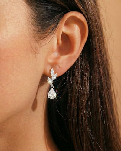 HANLI Dangle Earrings for Women – 14K Gold Plated/Silver Drop Earrings Sparkly CZ Gold Dangle Earrings Elegant Dangling Earrings for Wedding Bridal Prom Jewelry - color: 2-Dangle CZ Silver