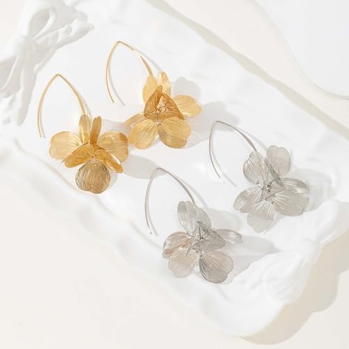 Gold Flower Statement Earrings for Women Boho Trendy Hoop Earrings Floral Dangle Petal Earring Prom Wedding Jewelry Gifts - color: B1:gold