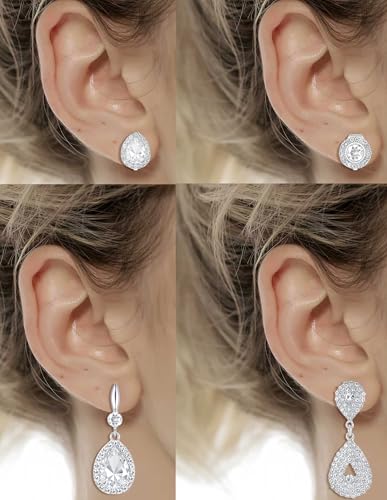 Clip on Earrings for Women Non Pierced Long Tassel Teardrop Chandelier Dangle Drop Earring Rhinestone CZ Earrings Clip Wedding Party Prom Stage Jewelry for Brides Bridesmaids Silver Plated