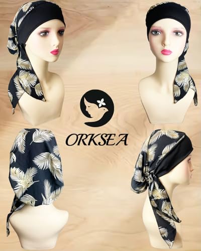 Chemo Headwear for Women Head Scarf Headwraps Silky Soft Turbans for Women Cancer Hats Chemo Beanie Coverings Scarves - color: B Black Feather