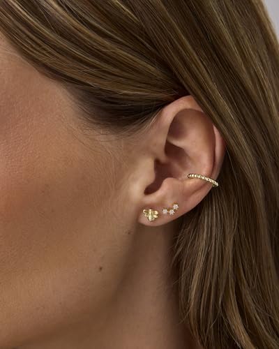 PAVOI 14K Gold Plated Dainty Flat Back Earrings for Women - Hypoallergenic Sterling Silver Posts Helix Cartilage Piercing Jewelry - Emoji Motif Bow Celestial Flatback Gold Stud Earrings Screw Back - style: Bumble Bee