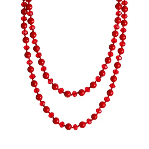 Long Beaded Necklace for Women Boho Colorful Crystal Stone Knot Statement Fashion Costume Jewelry Gifts - color: Red