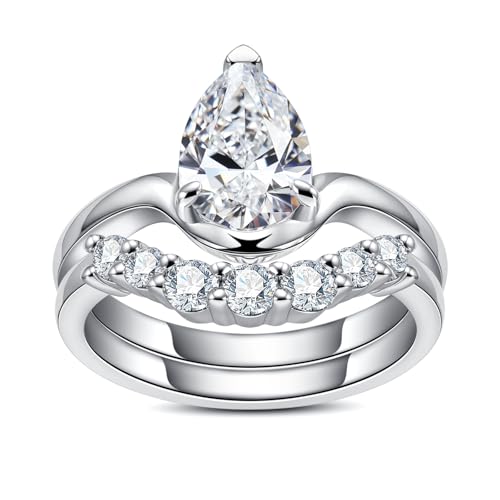 Oval/Pear/Cushion Cut Moissanite Wedding Ring Set D Color VVS1 Clarity 925 Sterling Silver Engagement Promise Anniversary Rings Bridal Sets for Women with Certificate - style: 2.54cttw Pear Cut