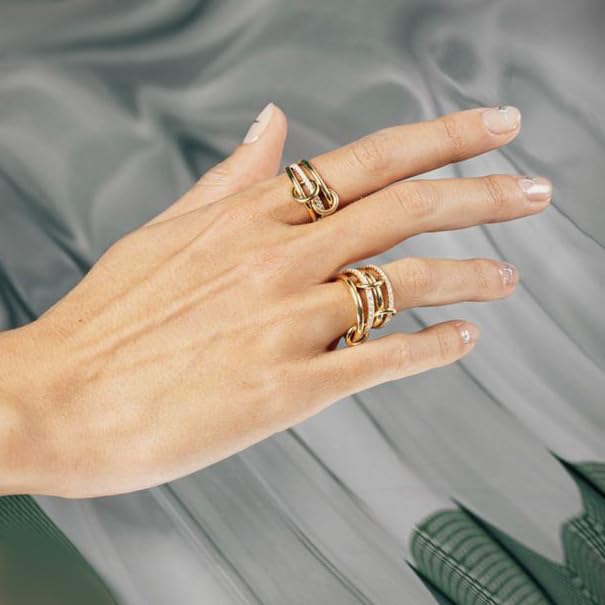 Gold Stackable Rings for Women Non Tarnish, 18k Gold Plated Cubic Zirconia Rings, Silver Gold Multi Ring Mixed Metals Stack Rings Set - color: Two tone, size: 11