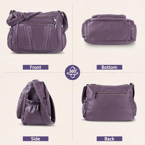 ELDA Crossbody Bags For Women Pocketbooks Soft PU Leather Purses and Handbags Multi Pocket Shoulder Bag - color: Taro