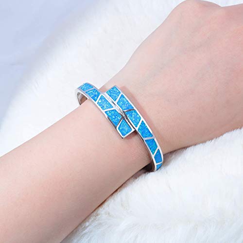 CiNily Womens Cuff Bracelet,Opal Bangle Bracelets Gold Plated Hypoallergenic Ladies Gemstone Open Cuff Bangle Bracelet - color: blue+blue