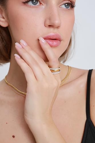 18K Gold Plated Stackable Rings for Women with Gift Box – Silver & Gold Multi-Link Connected Bands Set,Cubic Zirconia Mixed Metals Rings, Tarnish-Resistant Jewelry - color: three rings set, size: 8