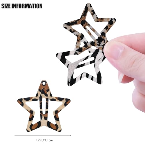 Star Hair Clips Snap Hair Barrettes Non Slip Star Hair Accessories Leopard Colors Metal Hair Clips for Girls Women -16 PCS - Grey - color: 16 P - Leopard Colors-Grey