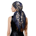 QIUTIMIY 35"x35" Like Silk Head Scarf for Women Satin Feel Large Square Scarf for Hair Wrapping and Sleeping Fashion Bandana - color: (90cm)square Scarf 2