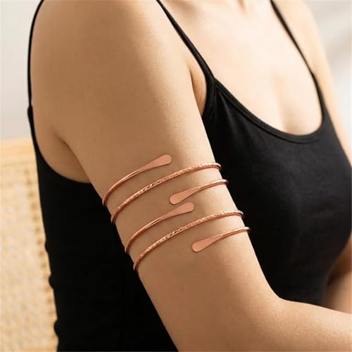 Long tiantian 2PCS Arm Cuff for Women Gold Upper Arm Bangles Bracelet Silver Arm Cuff Jewelry Summer Beach Essentials 2026 - color: 15335-Arm-rosegold