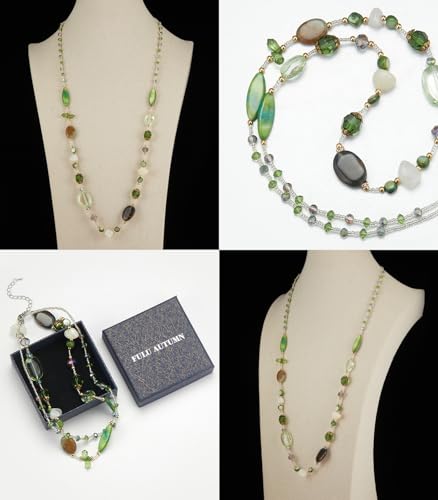 FULU AUTUMN Long Necklaces for Women Trendy Long Chunky Beaded Necklace Boho Fashion Costume Jewelry Mothers Day Gifts for Her - color: Green