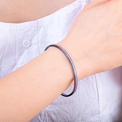 CiNily Womens Cuff Bracelet,Opal Bangle Bracelets Gold Plated Hypoallergenic Ladies Gemstone Open Cuff Bangle Bracelet - color: thin open cuff bracelet-black purple