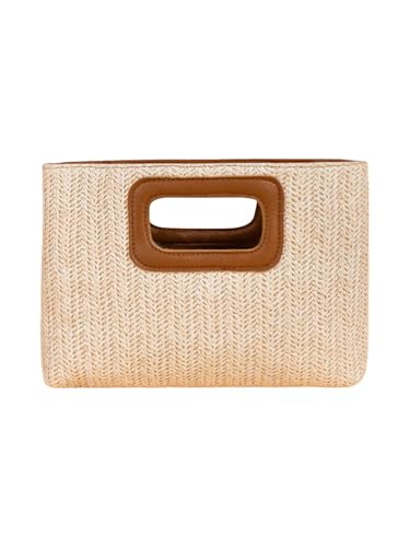 OYOANGLE Women's Braided Straw Clutch Boho Woven Purse Top Handle Square Bag Vacation Handbags - color: Brown