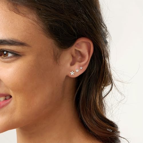 3 Pair Tiny Flat Back Earrings for Women - 14K Gold/White Gold Plated Dainty Cute Small Screw Flatback Stud Earring, Everyday Wear Gift - color: Flower Flat-4/5/6mm Silver