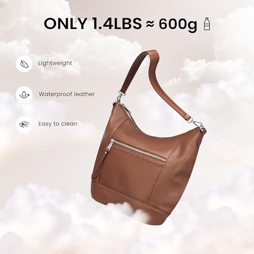 befen Genuine Leather Crossbody Hobo Purse for Women Soft Lightweight Leather Handbags with 2 Removable Straps - color: Cognac Brown
