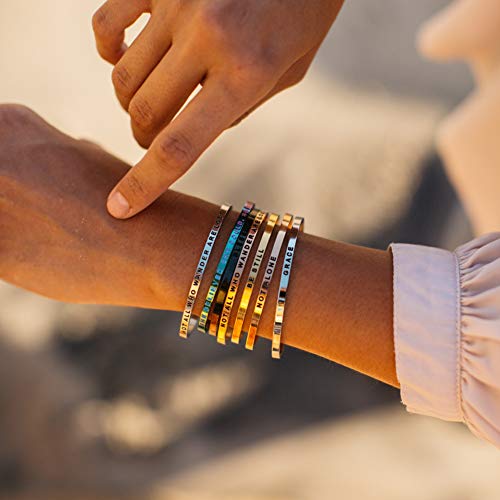 MantraBand - Mantra Band Bracelet - Gold color - Inspirational Engraved Adjustable Cuff - Gifts for Women, Sisters, Friends, Family - style: I LOVE YOU TO THE MOON AND BACK