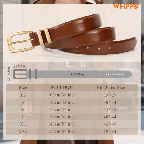 WHIPPY Women's Leather Belts for Jeans Pants Fashion Ladies Belt Gold Buckle Belts for Women - color: 2-brown, size: Fits Waist Size 45"-49"
