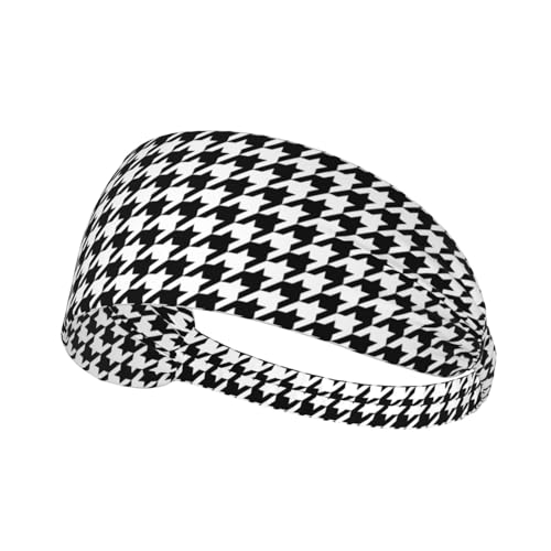 Black and White Houndstooth Elastic Headband Sweat Wicking Hair Accessory for Workout, Yoga, Daily Wear - color: 8