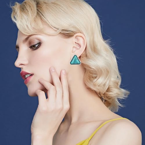 Dreuyet 4 Pairs Turquoise Earrings for Women Small Geometric Oval Round Flower Earrings Turquoise Bohemian Jewelry - style: set D