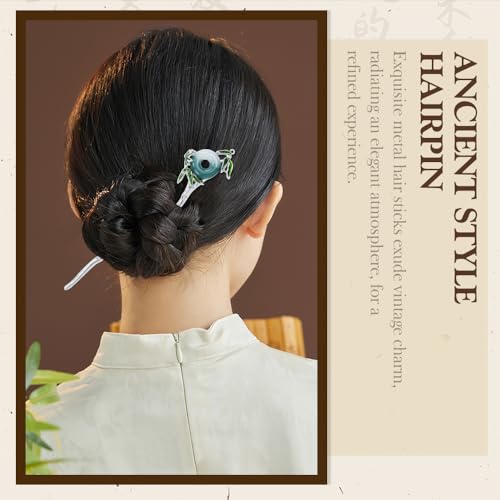 Lawie 10 Pack Silver Metal Hair Sticks Chopsticks Hair Pins Chinese Asian Hanfu Decorative Long Retro Hair Clips Snakes Swords Butterfly Jade Stone Vintage Hair Accessories for Women Girls
