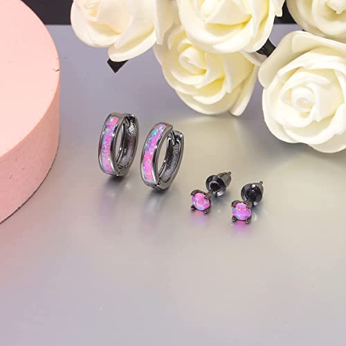 CiNily Huggie Earrings Opal Hinged Hoop Earrings Gold Plated Hypoallergenic Small Hoop Earrings for Women Teen Girls Men Sensitive Ears - color: Black Gold-Purple