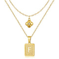 KELORIS PATH Layered Initial Necklaces for Women, 18K Gold Plated Stainless Steel Necklaces Set with Dainty Four Leaf Clover Square Cutout Letter Pendant, Fashion Jewelry for Gifts - style: F Letter