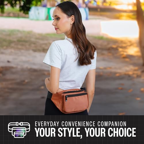 Brown Fanny Pack Belt bag - Crossbody Waist Bag for Men or Women - Hands-Free, Waterproof Large Bumbag for Hiking, Running, and Travel - color: Brown Classic