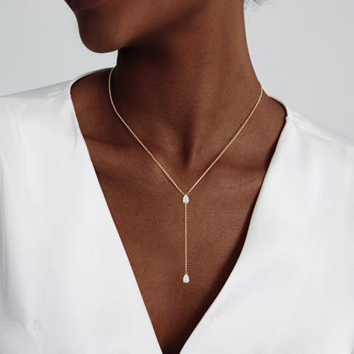 Luxval Diamond Pendant Gold Necklace for Women，Dainty 18k Gold Plated Choker Necklaces Simple Gold Jewelry Gifts for Women Girls - color: Gold-Y teardrop