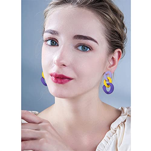 Charm Elegant Hollow Color Chain Acrylic Geometric Temperament Dangle Drop Earrings Bohemian Minimalist Hypoallergenic Jewelry Gift - color: Purple Yellow ShenPurple earrings