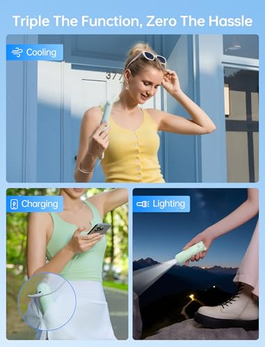 JISULIFE 3 IN 1 Handheld Mini Fan - Portable Fan & Power Bank & Flashlight, 19H Max Cooling, USB Rechargeable, Pocket-Sized for Travel, Cruise, Concerts, Makeup, 2026 Summer Gifts for Women(Green) - color: Light Green