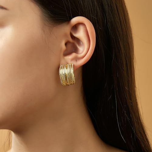 Mytys Two Tone Earrings for Women Gold and Silver Crossover Half Hoop Statement Earring Designer Stud Earrings - color: Gold
