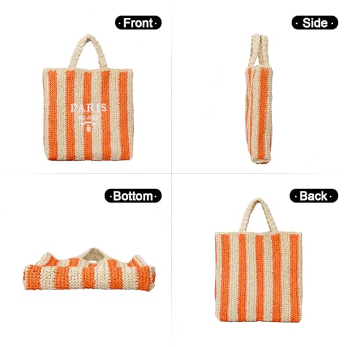 Straw Beach Bag for Women Summer Woven Tote Bag Packable Straw Purses and Handbags for Vacation Holiday - color: S-blue