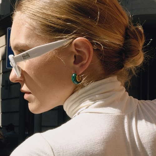 Fullpop Vintage Earrings for Women, Chunky 14K Gold Plated Resin Hoop Earrings Lightweight Hollow Drop Earrings Hypoallergenic Earrings for Women Vintage Anthropologie Jewelry Gifts for Women - size: Round-Green