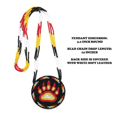 Handmade Native American Style Tribal ethnic Seed Bead Beaded Layered Medallion Necklace #1 - color: Bear Paw Black