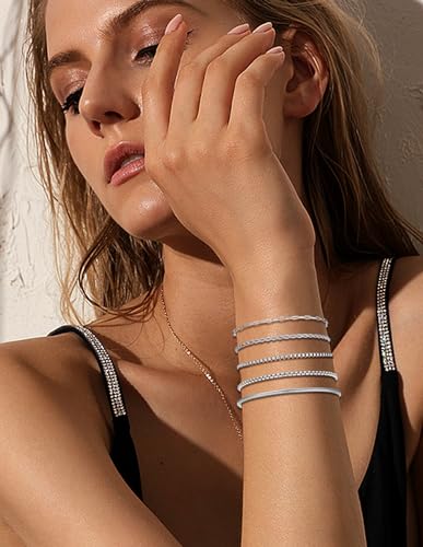 6Pcs Stainless Steel Chain Bracelets for Men Women 2mm Cuban Snake Twists Rope Box Beads Paperclip Link Chain Bracelet Sets Jewelry Gifts 7 Inches Length Adjustable - style: A:6 Silver-Chains