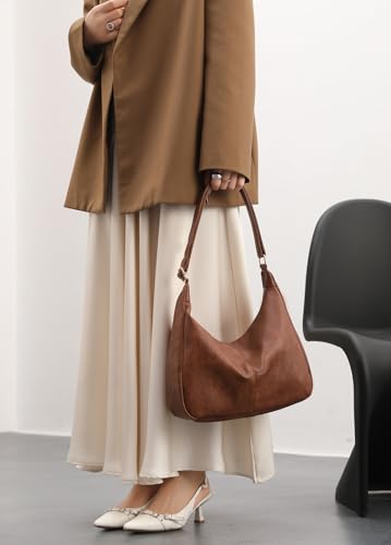 Hobo Bags for Women Foldable Vegan Leather Shoulder Handbag Slouchy Tote Crossbody Purses - color: Brown