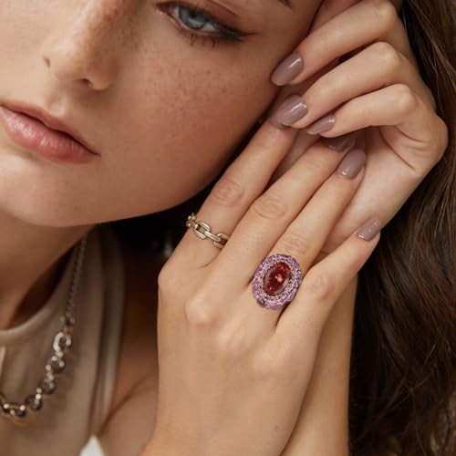 HZMAN Crystal Ring for Women Retro Antique Rhinestone Ring Cubic Zirconia Gold Plated Turkish Ring Jewelry Gift - color: Amber-Oval