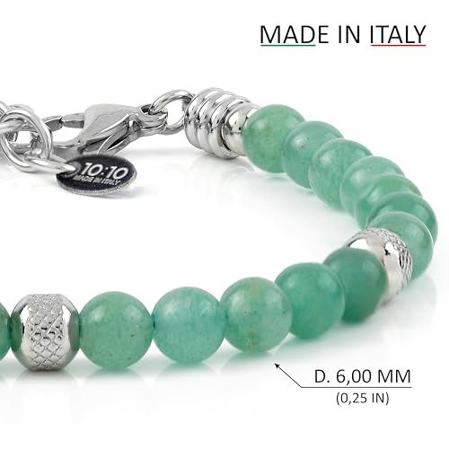 10:10 Beaded Bracelet for Men and Women – Natural Aventurine Gemstones and Stainless Steel – Adjustable & Durable & Elegant – Made in Italy