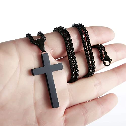 P. BLAKE Cross Necklace for Men Boys- Stainless Steel Cross Pendant with 16-24 Inches Chain Christian Religious Jewelry Gifts - size: 20 inches, style: Black Pendant 1.7*0.9
